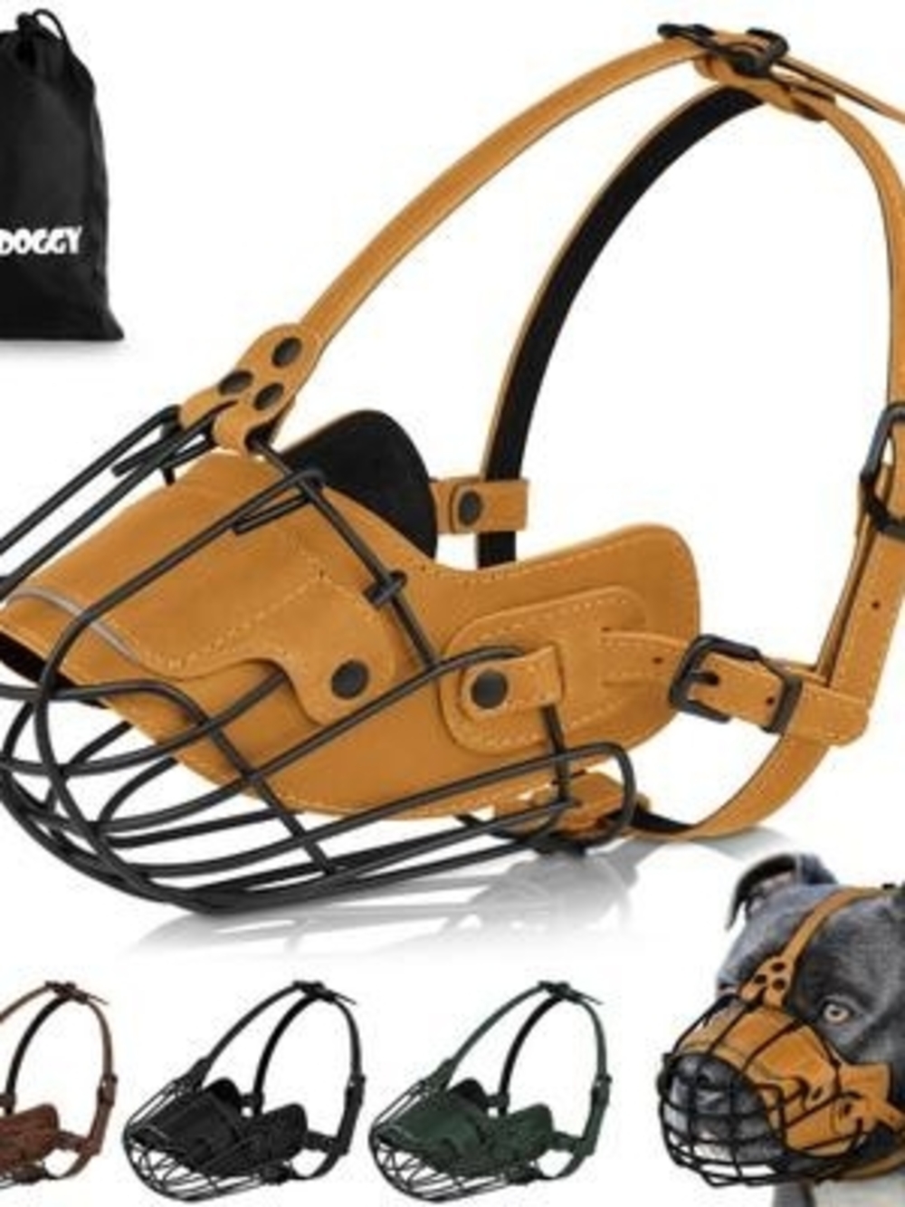 Leather-Style Tan Dog Muzzle with Adjustable Straps